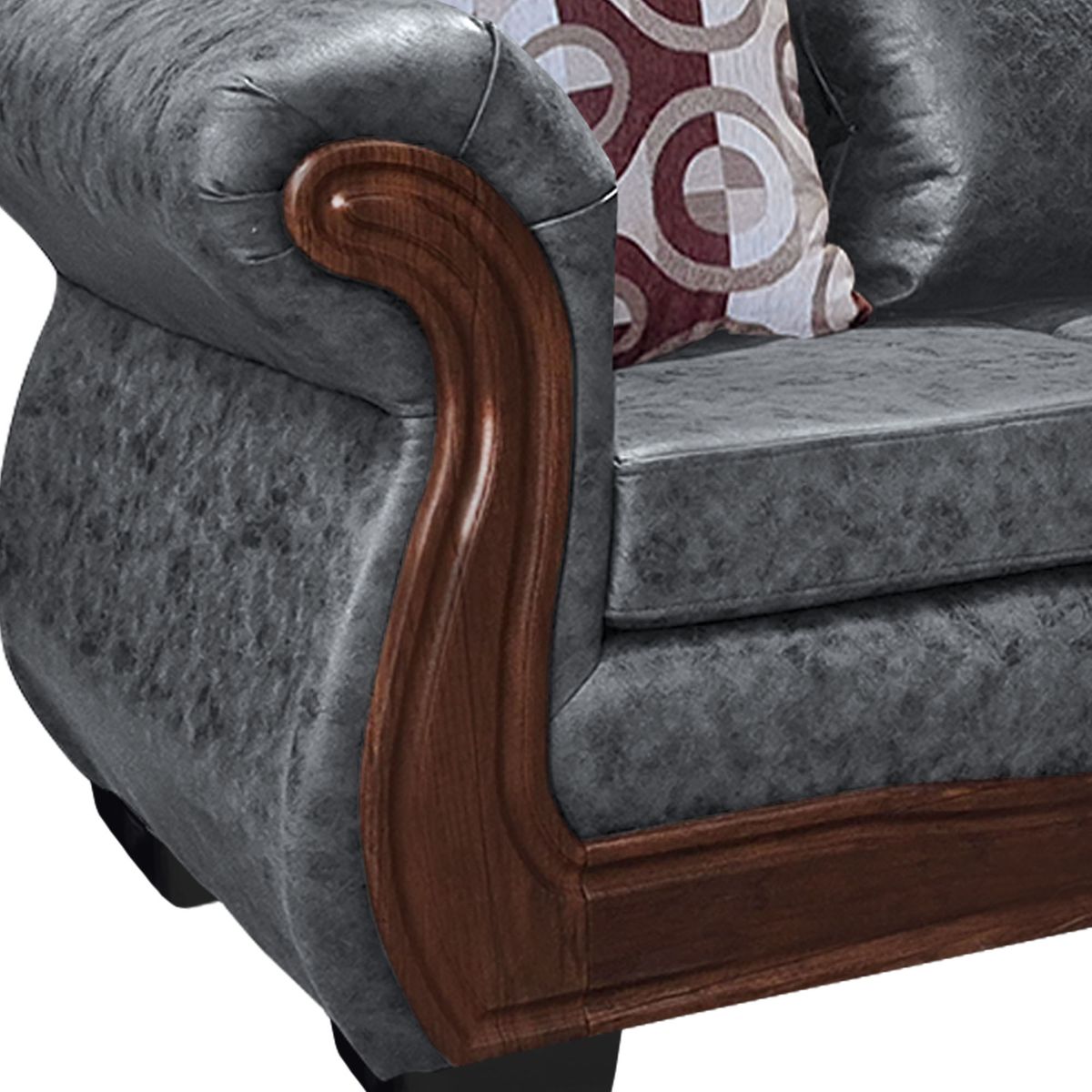 AMERICA DECORA - Living Con Resorte Estructural Búfalo 6 Cuerpos 4+1+1 PU Envejecido Gris X