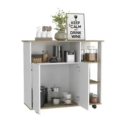 TUHOME - Mueble De Cocina Auxiliar 2 Puertas Blanco Y Duna 90x100x40 Cm