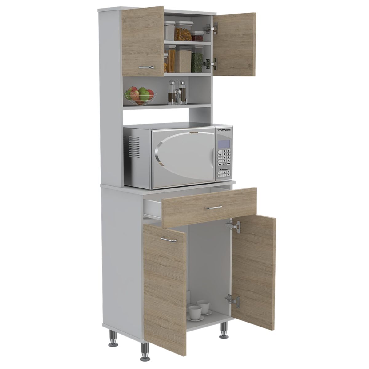 TUHOME - Mueble Microondas 4 Puertas 1 Cajon Café Claro 113.5x63.1x36.1 cm