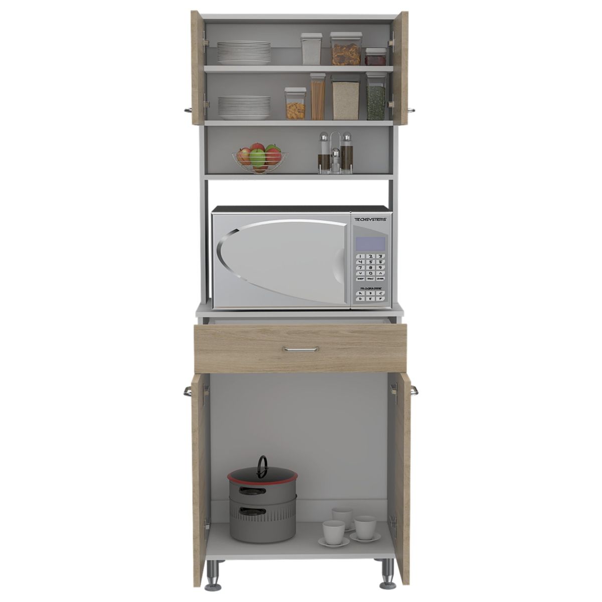 TUHOME - Mueble Microondas 4 Puertas 1 Cajon Café Claro 113.5x63.1x36.1 cm