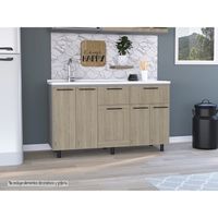 Mueble De Cocina Con Lavaplatos Derecho Hasselt Gris Y Rovere 150 Cm