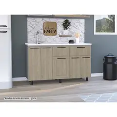 TUHOME - Mueble De Cocina Con Lavaplatos Derecho Hasselt Gris Y Rovere 150 Cm