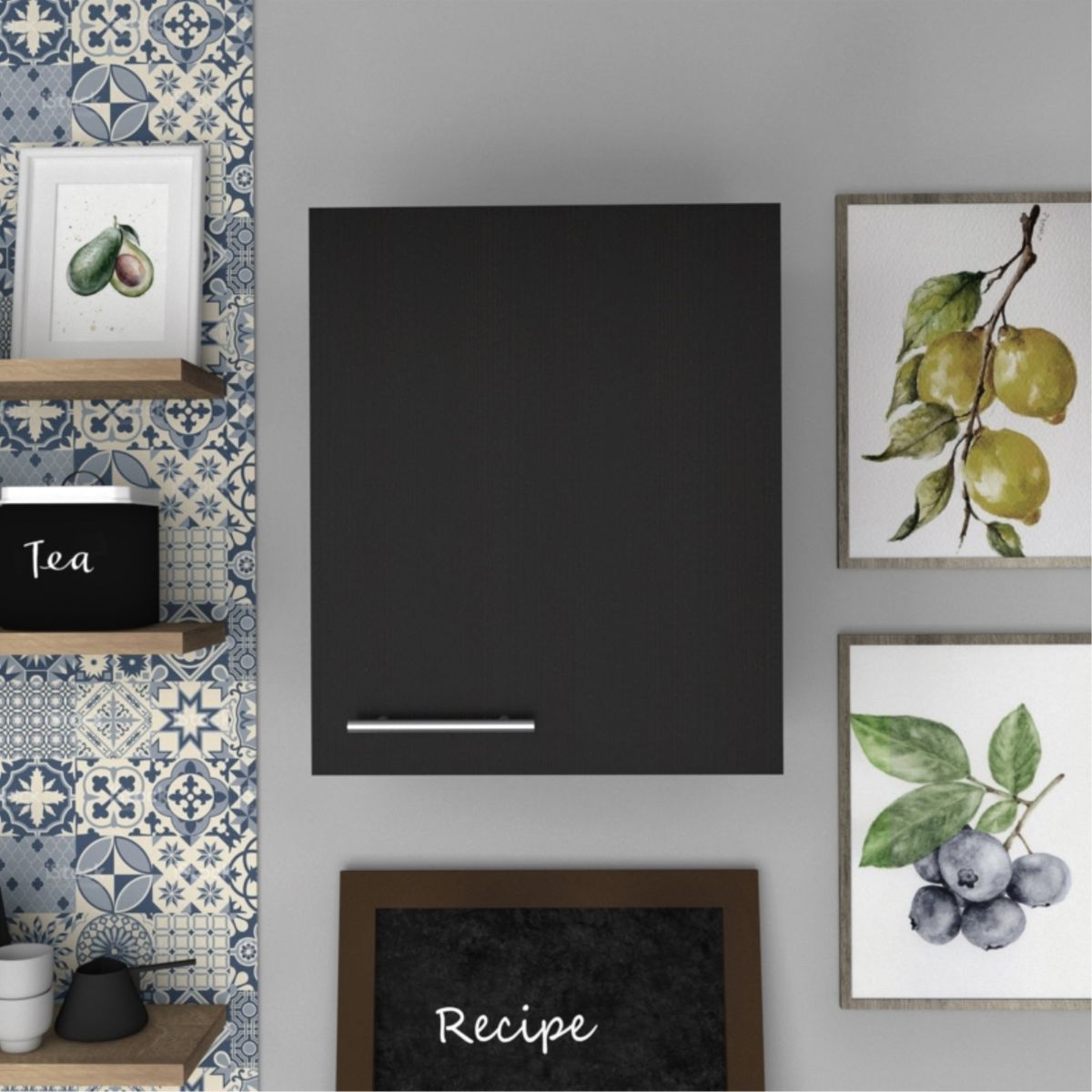 TUHOME - Mueble De Cocina Aereo 1 Puerta Negro 170x60x30 cm