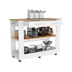 TUHOME - Isla De Cocina Cala Blanco Y Macadamia 92x116x50 Cm