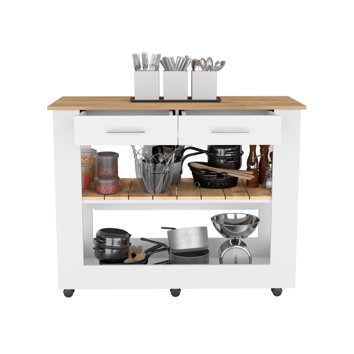 TUHOME - Isla De Cocina 2 Cajones Blanco 160.7x70x36.3 cm