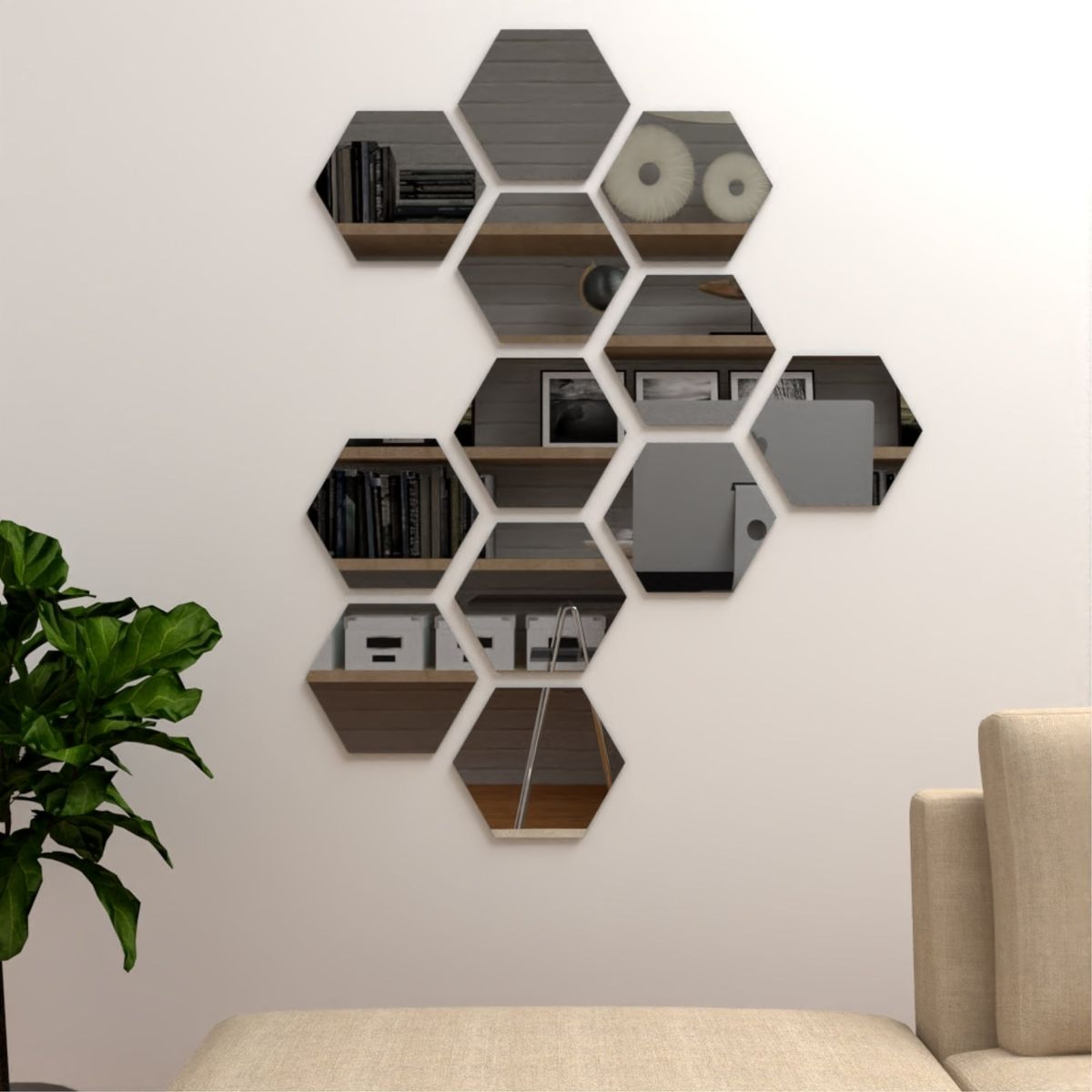 TUHOME - Set x12 Espejos Hexagonales 20x23 Cm