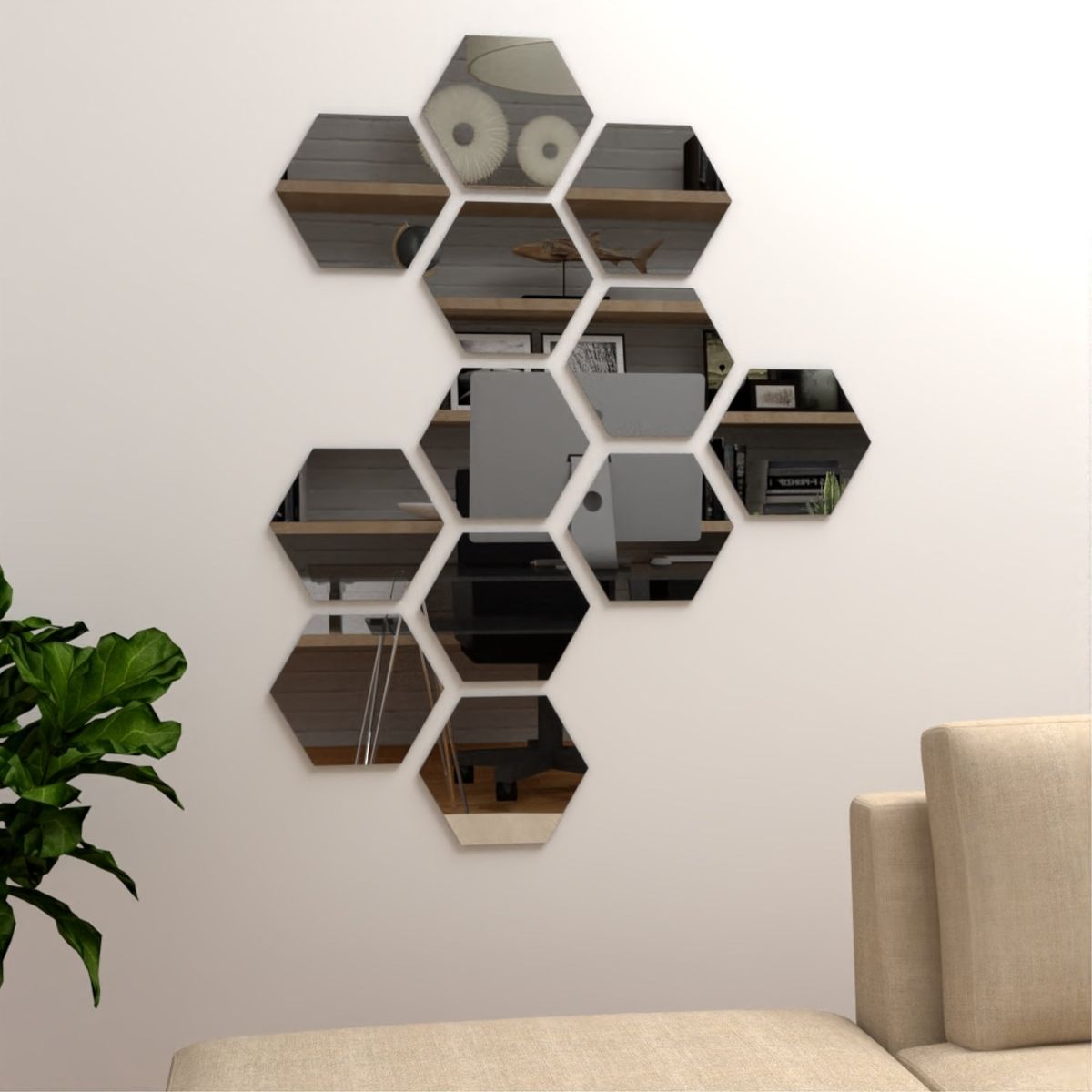 TUHOME - Set x12 Espejos Hexagonales 20x23 Cm