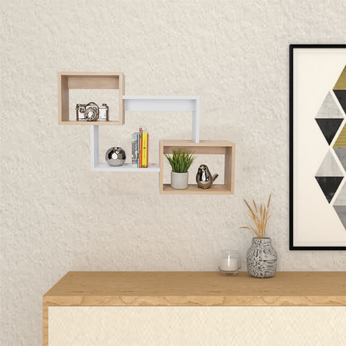 TUHOME - Repisa Rectangular X3 Fm-030C - Café Claro / Blanco