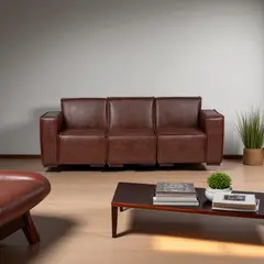 GENERICO - Sofá Modular Fortaleza 3 Cuerpos – Cuero Reconstituido Caramelo