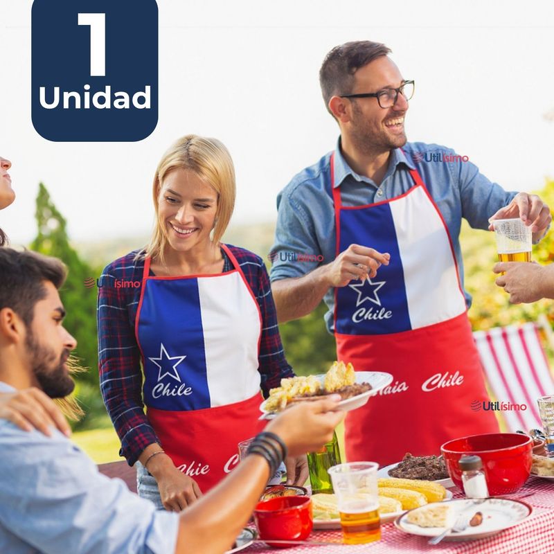 UTILISIMO - Delantal Cocina Fiestas Patrias Bandera Chilena 60X90 CM Viva Chile