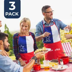 UTILISIMO - Pack 3 Delantal Cocina Fiestas Patrias Bandera Chile 60X90 Viva Chile