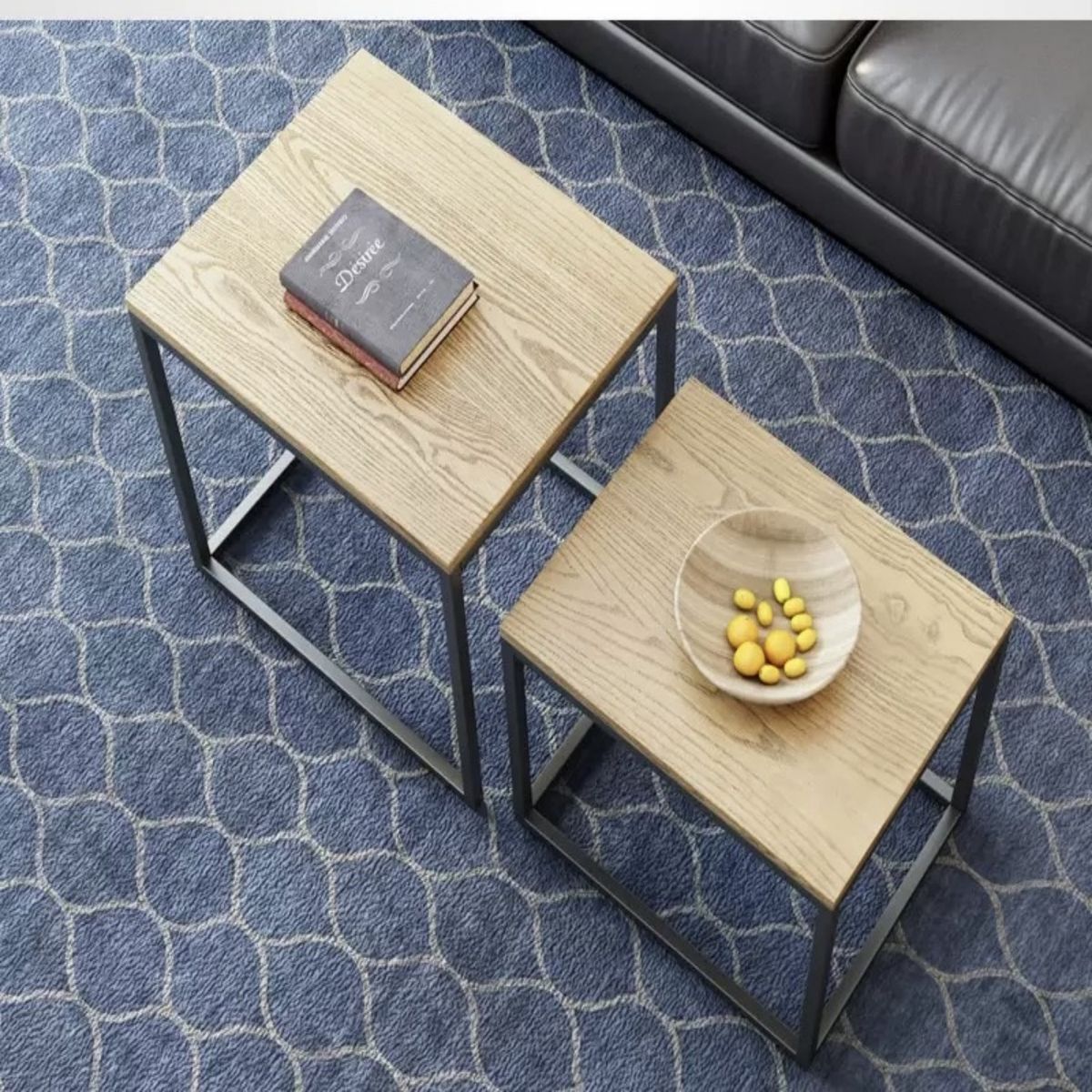 IDEEHOUSE - Juego Mesa De Centro Lateral Living Redonda Madera Marrón Claro