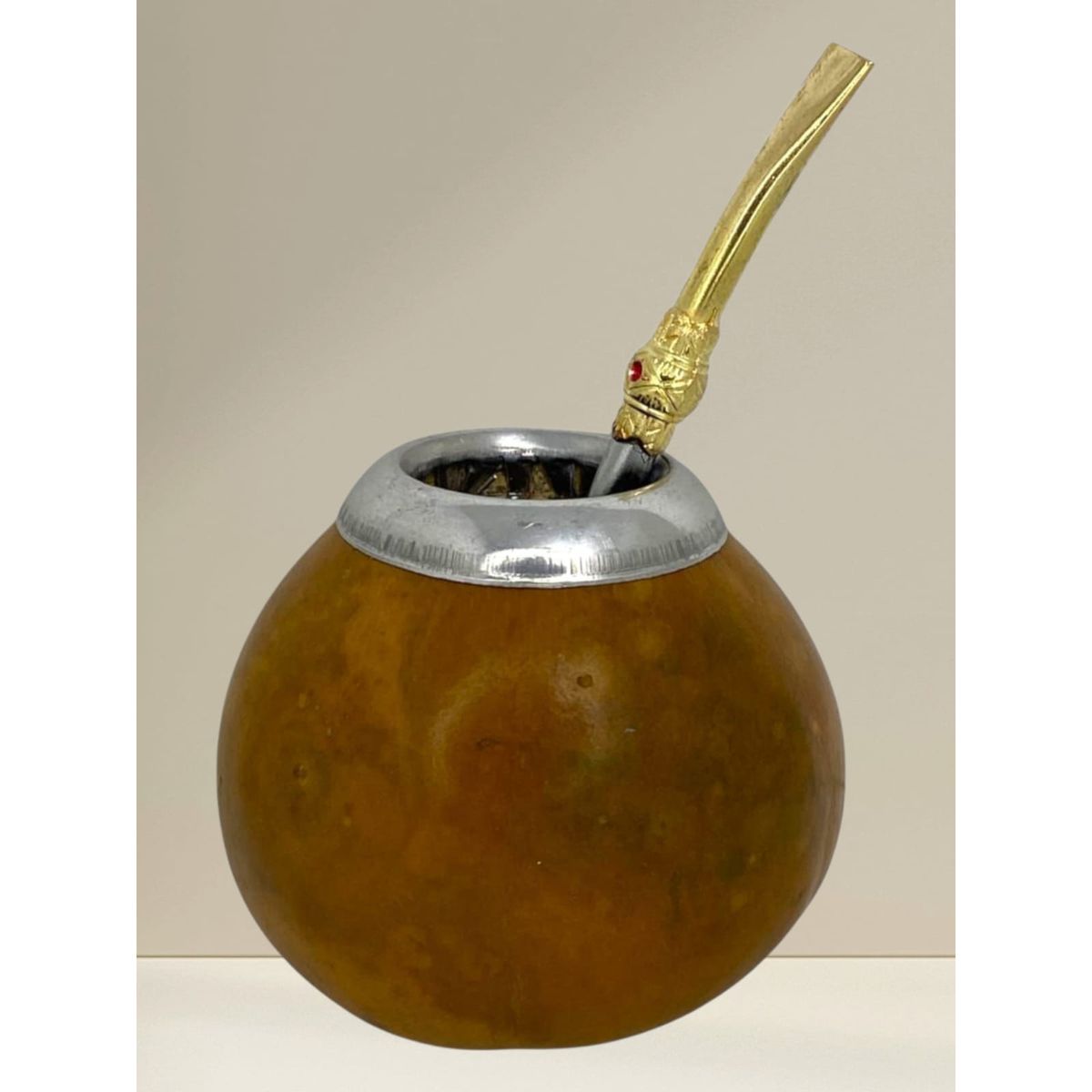 GENERICO - Mate Artesanal De Calabaza Con Virola De Aluminio + Bombilla
