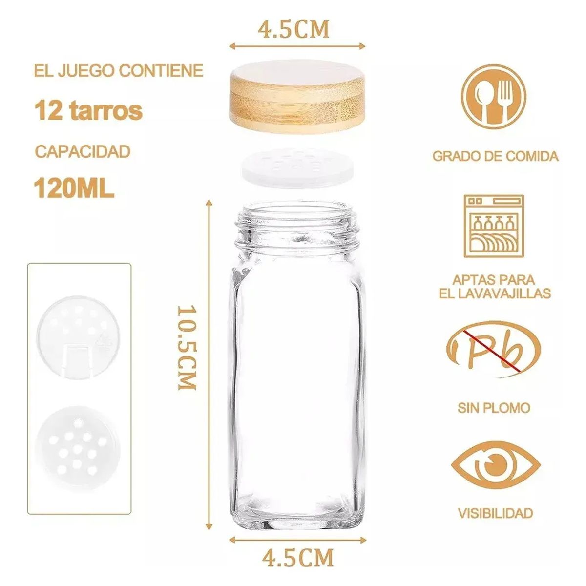 KUANGYE - 12 Frascos De Vidrio Especieros Tapa Almacenamiento 120ml