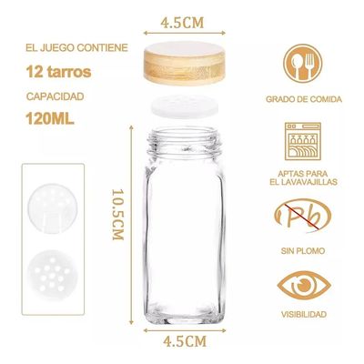 Imagen 2 del producto 12 Frascos De Vidrio Especieros Tapa Almacenamiento 120ml