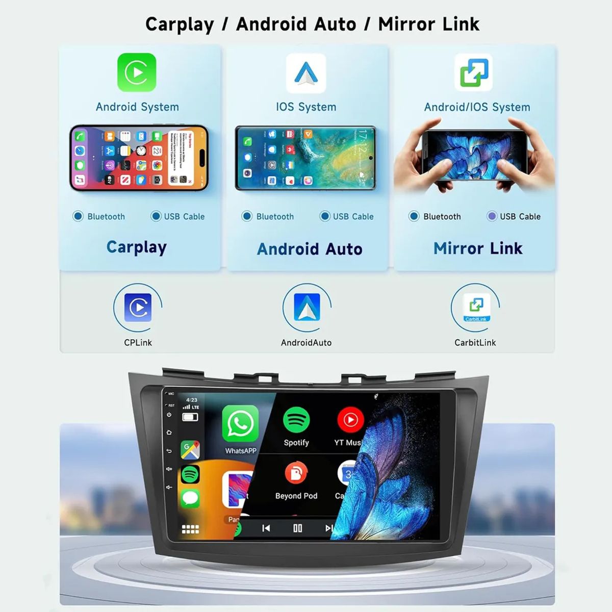 KUANGYE - Radio 9 Qled Android Carplay 4gb/64g+bisel Para Suzuki Swift