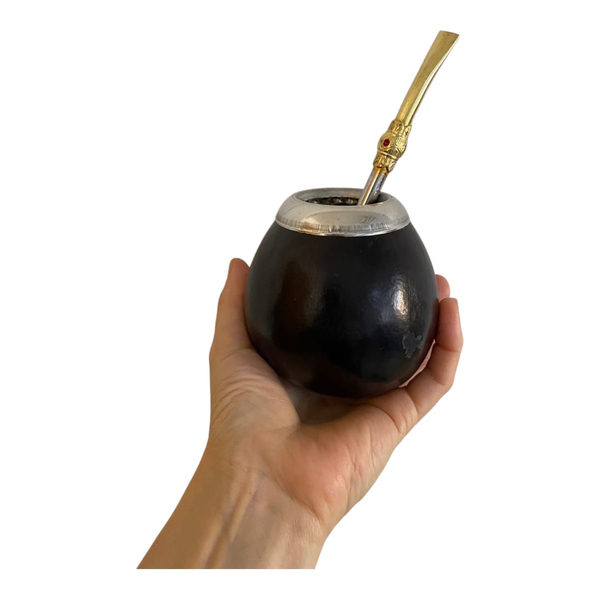 GENERICO - Mate Artesanal De Calabaza Con Virola De Aluminio + Bombilla