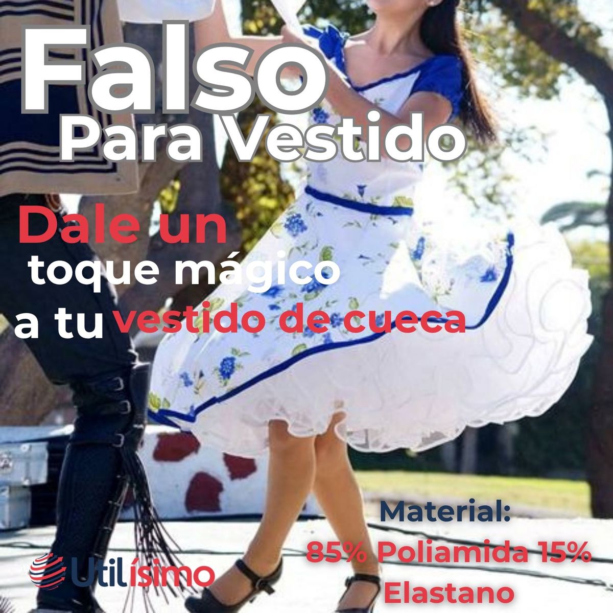 UTILISIMO - Falso para Vestido Niña Juvenil Fiestas Patrias Color Blanco
