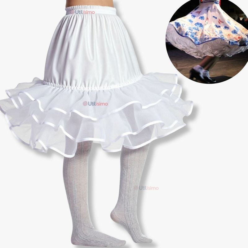 UTILISIMO - Falso para Vestido Niña Juvenil Fiestas Patrias Color Blanco