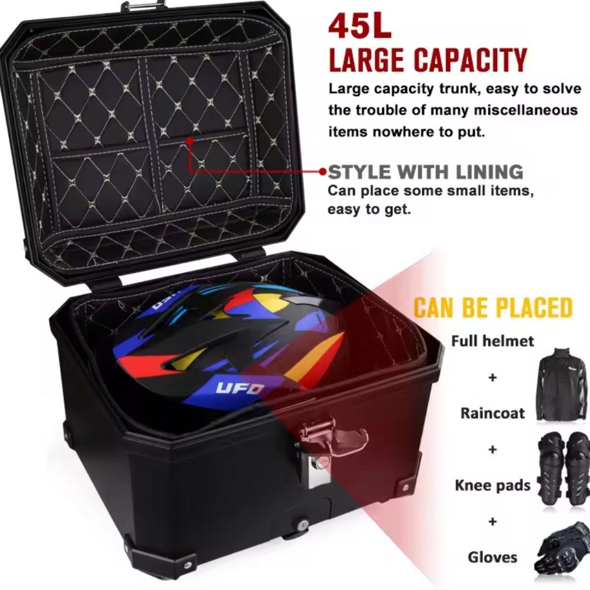 GENERICO - Maleta para Motos o Top case de 45L Desmontable Universal