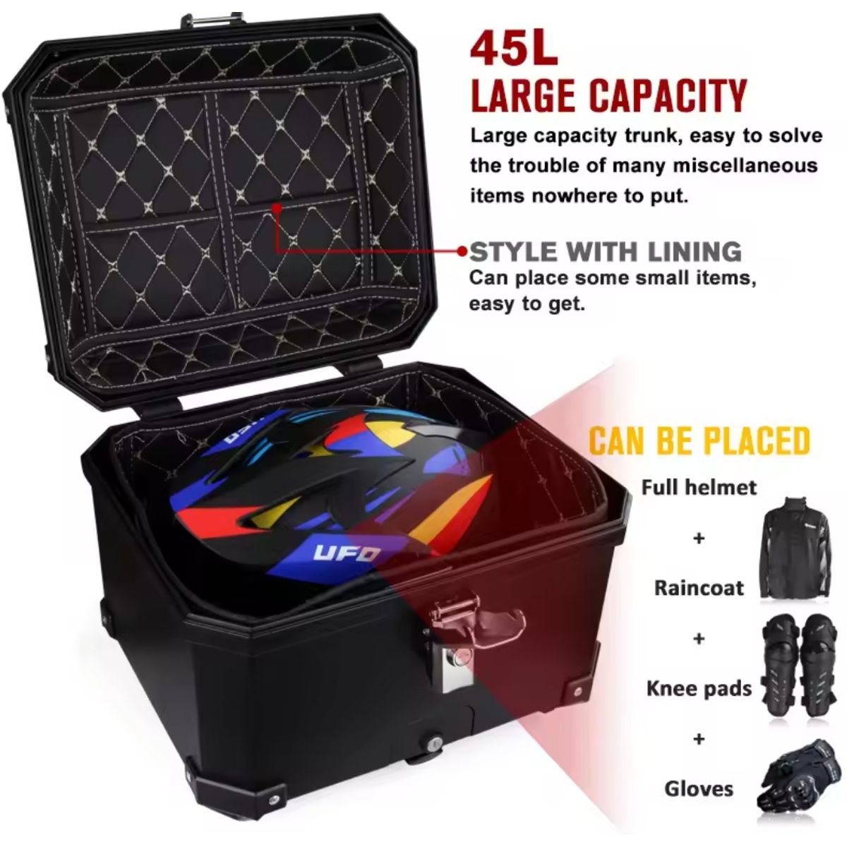 GENERICO - Maleta para Motos o Top case de 45L Desmontable Universal