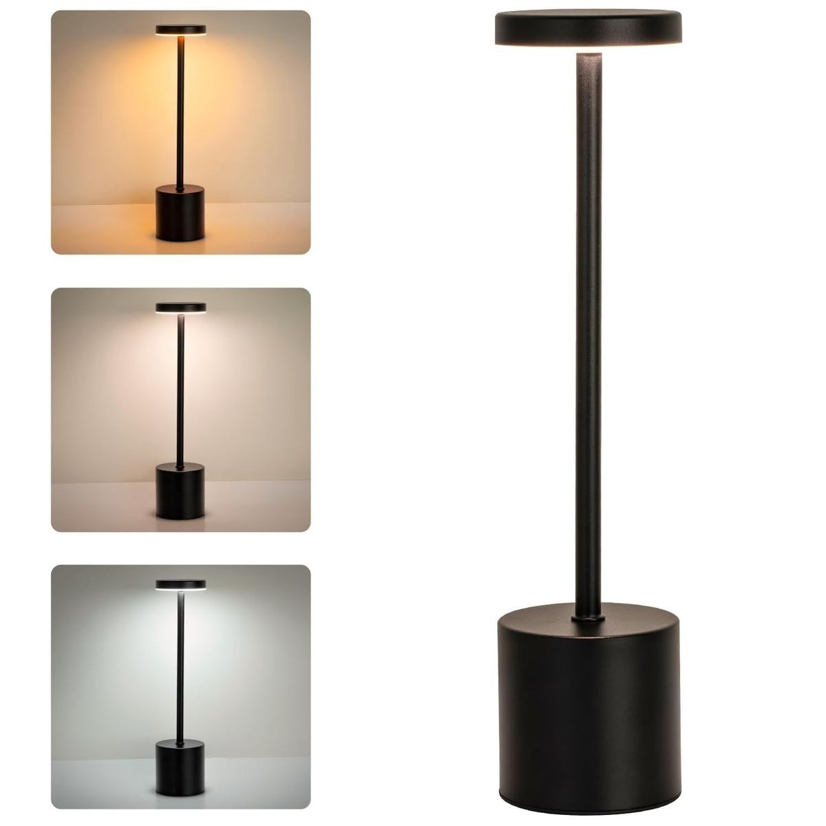 TATEE - Lámpara De Mesa Recargable Lámpara Inalámbrica LED-negro