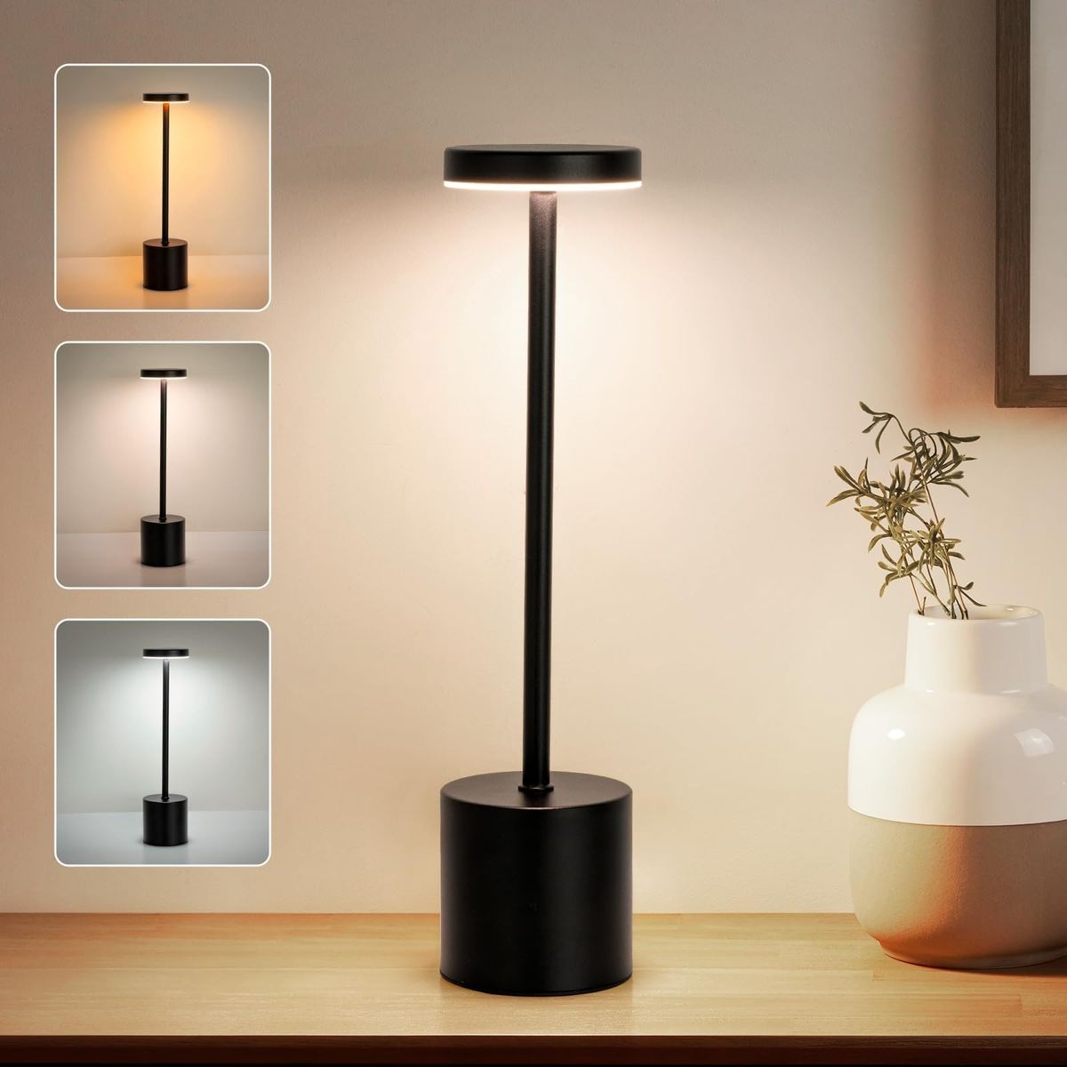 TATEE - Lámpara De Mesa Recargable Lámpara Inalámbrica LED-negro