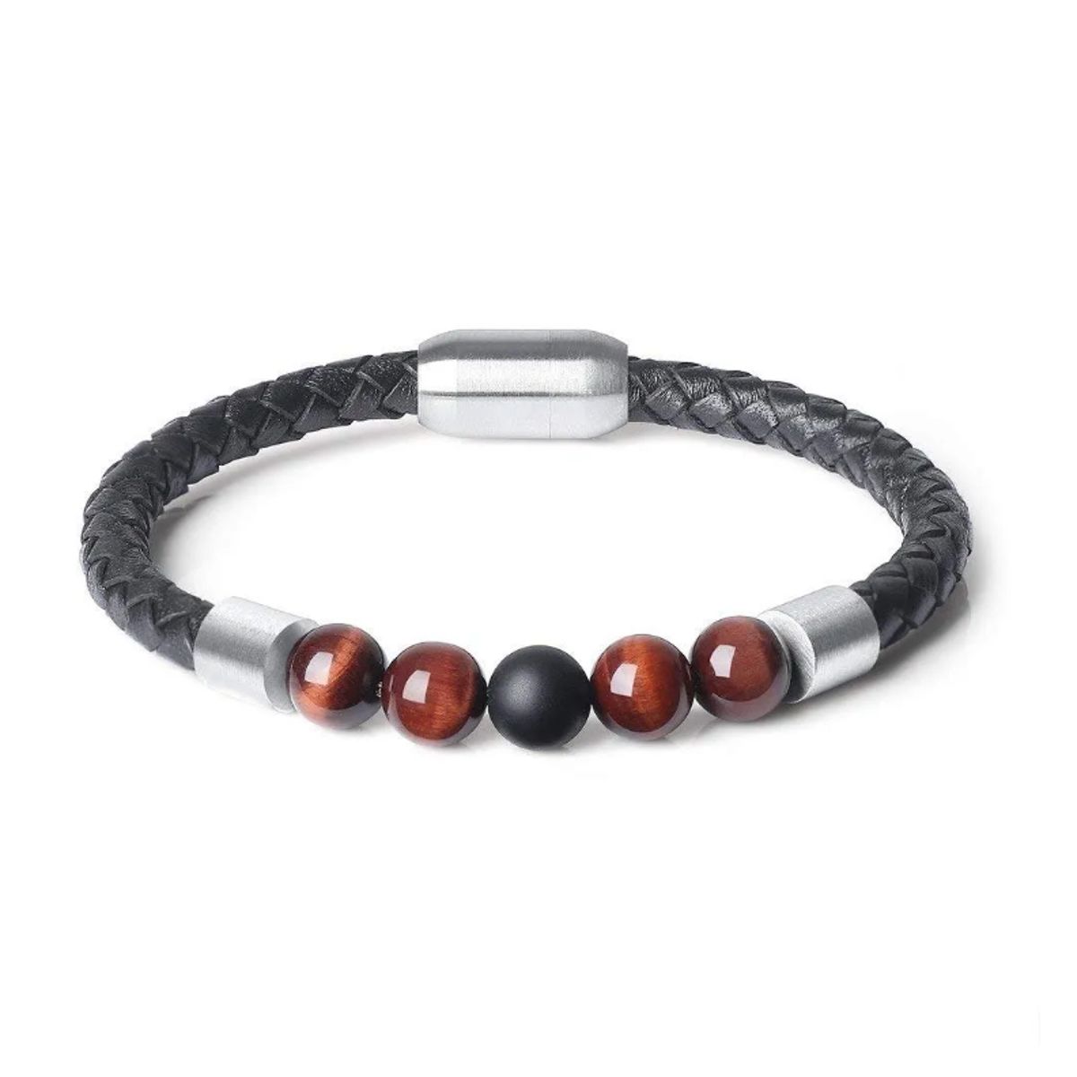 GENERICO - Pulsera De Cuero Y Piedra Onix Y Ojo De Tigre Hombre Mujer