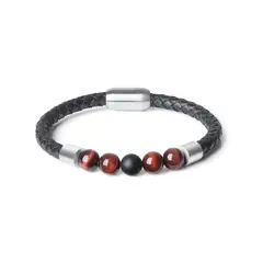 GENERICO - Pulsera De Cuero Y Piedra Onix Y Ojo De Tigre Hombre Mujer