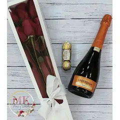 GENERICO - Caja 6 Rosas Espumante y Bombones Ferrero Rocher 375grs