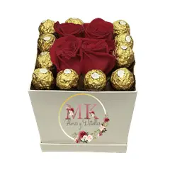 GENERICO - Box Cuadrado 12 Bombones y 4 Rosas
