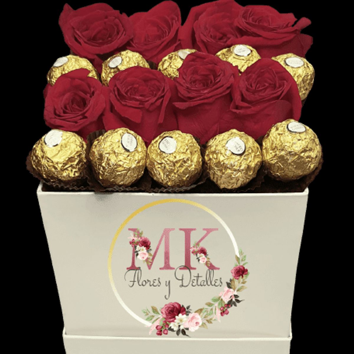 GENERICO - Box Cuadrado 8 Rosas y 10 Bombones