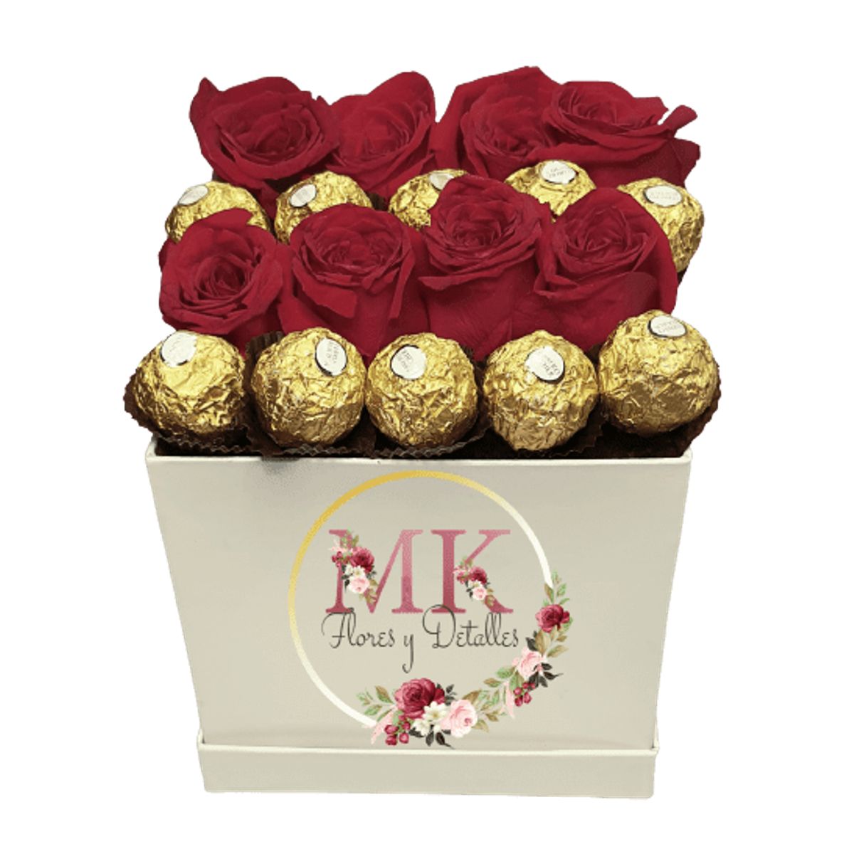 GENERICO - Box Cuadrado 8 Rosas y 10 Bombones