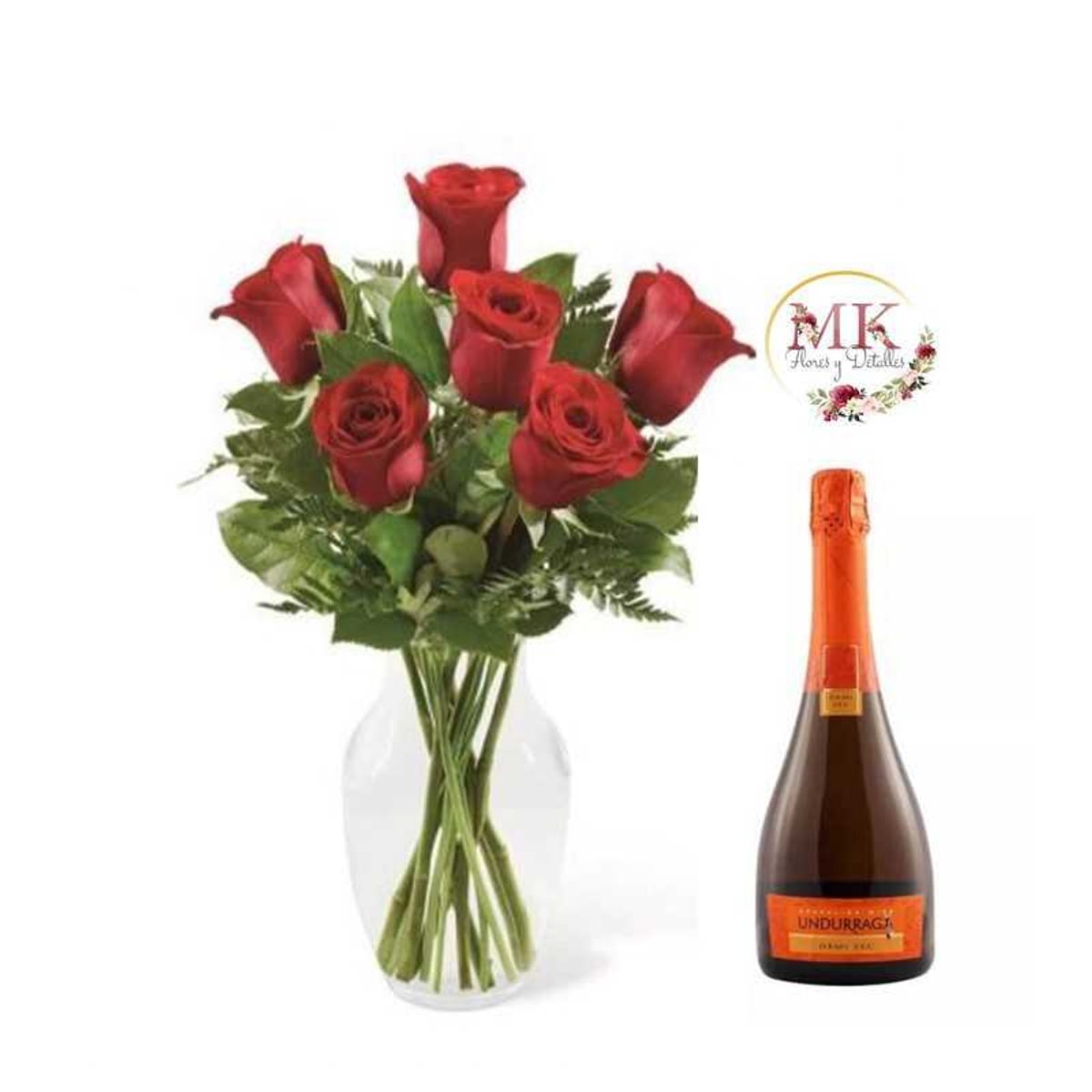 GENERICO - Florero de 6 Rosas y Espumante 750cc