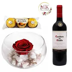 GENERICO - Rosa Preservada Bombones 375grs y Vino 750cc