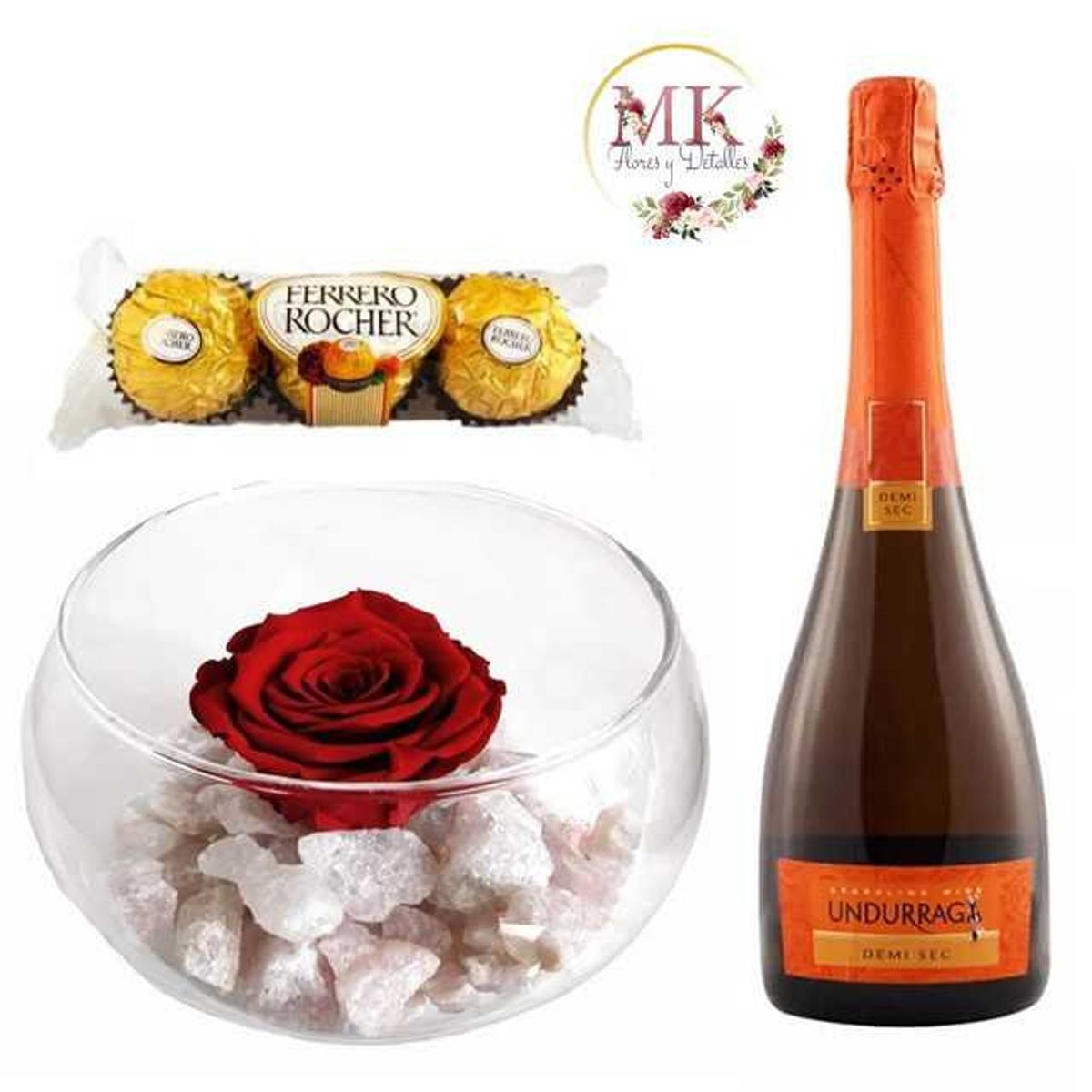 GENERICO - Rosa Preservada Bombones 375grs y Espumante 750cc