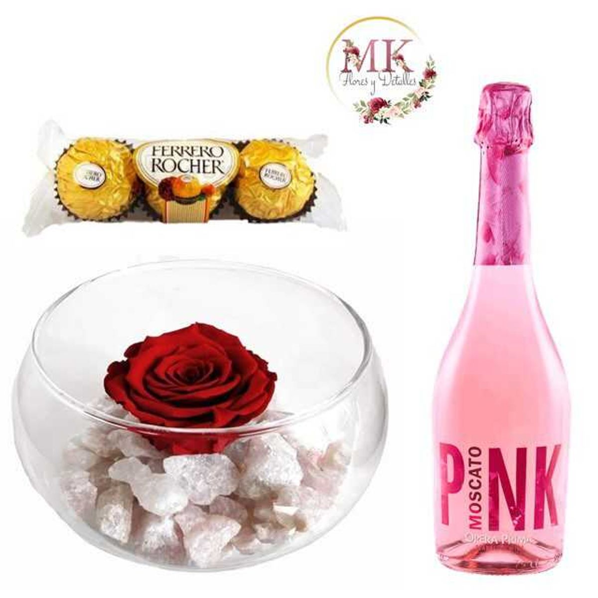 GENERICO - Rosa Preservada Bombones 375grs y Espumante Pink 750cc