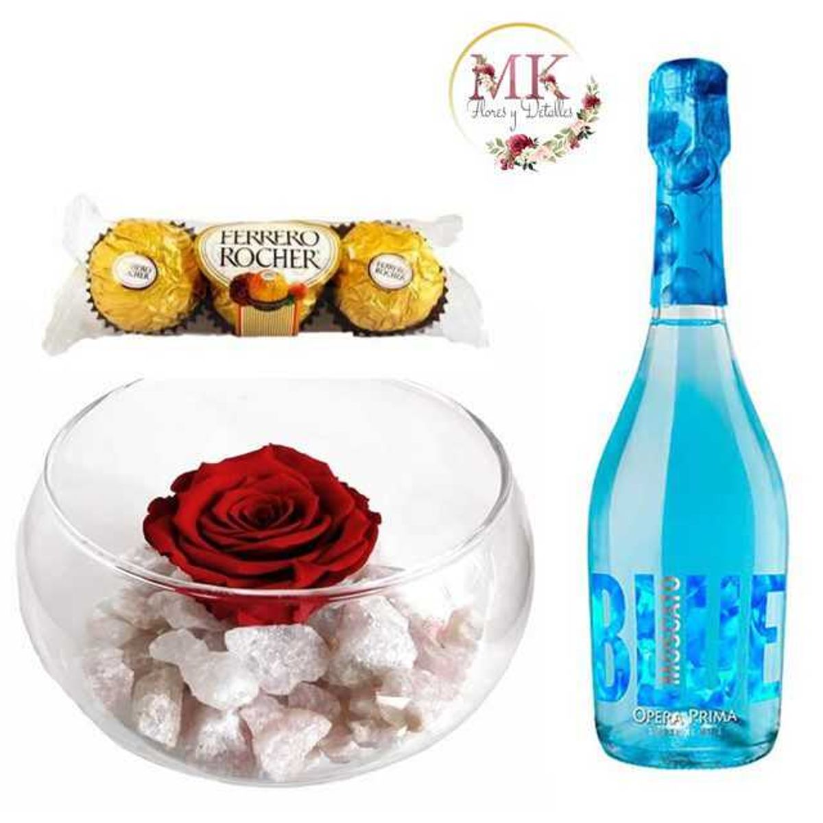 GENERICO - Rosa Preservada Bombones 375grs y Espumante Blue 750cc