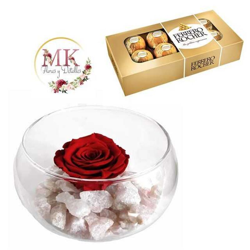 GENERICO - Rosa Preservada y Bombones Ferrero Rocher 100grs