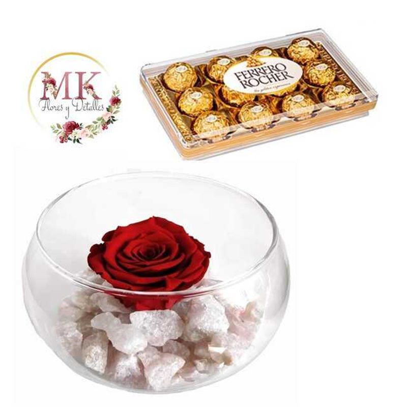 GENERICO - Rosa Preservada y Bombones Ferrero Rocher 150grs