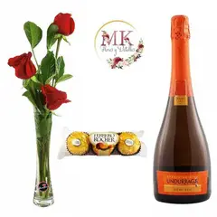 GENERICO - Florero de 3 Rosas Bombones 375grs y Espumante 750cc
