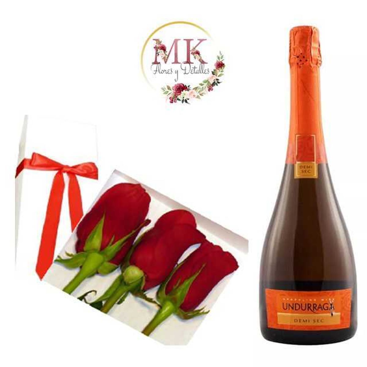 GENERICO - Caja de 3 Rosas y Espumante 750cc