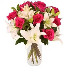 GENERICO - Rosas y Lilium en Florero Cilindro