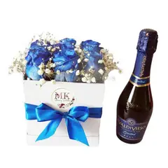 GENERICO - Box Cuadrado Rosas y Espumante 375cc