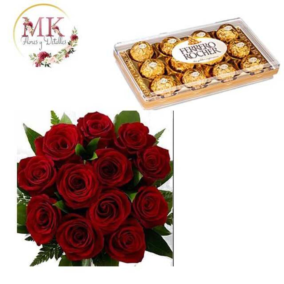 GENERICO - Ramo 12 Rosas y Bombones Ferrero Rocher 150 grs