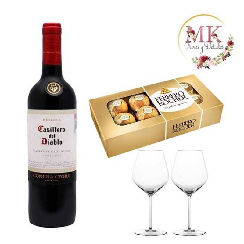GENERICO - Vino Bombones Ferrero Rocher 100grs y Copas