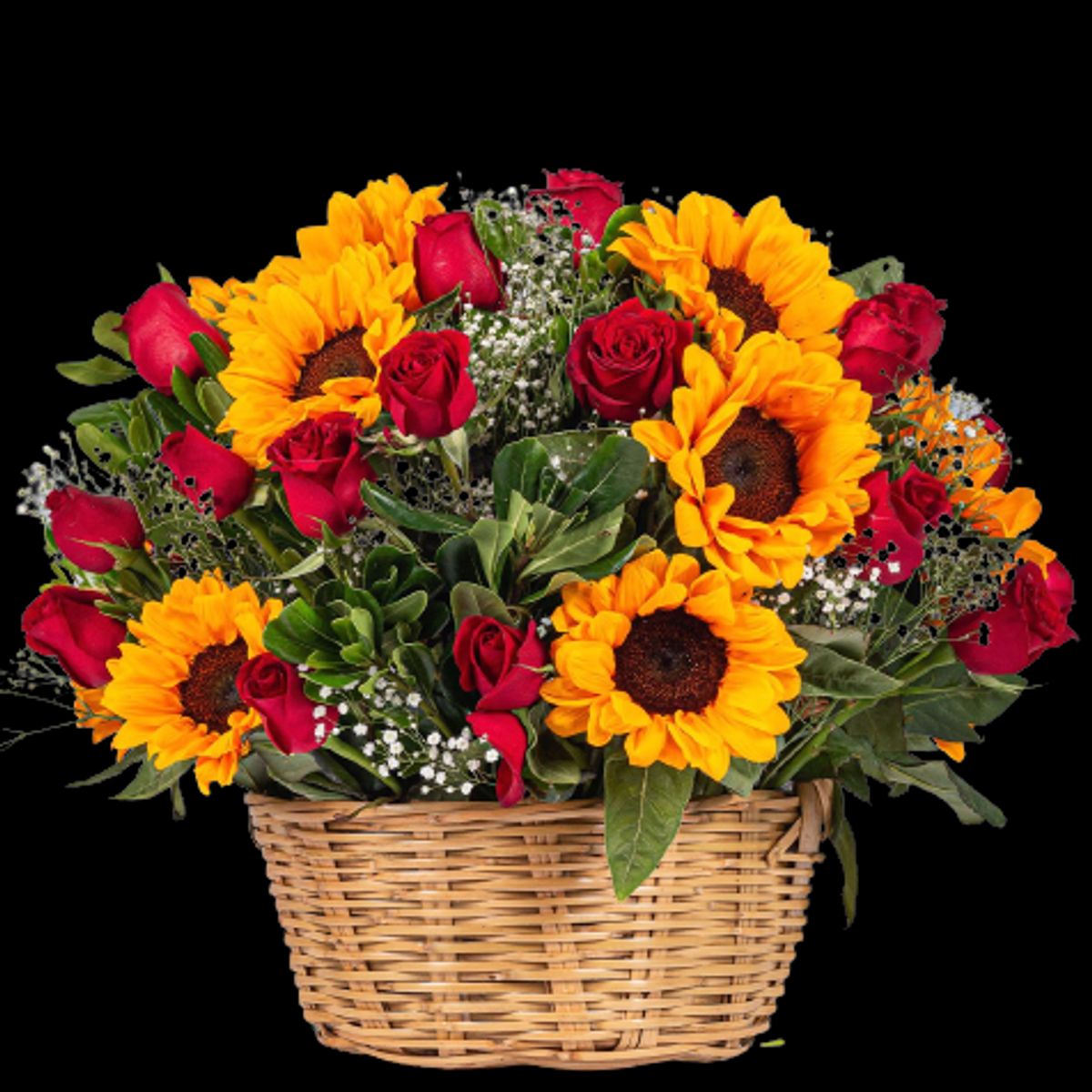 GENERICO - Canasta de Rosas Rojas y Girasoles