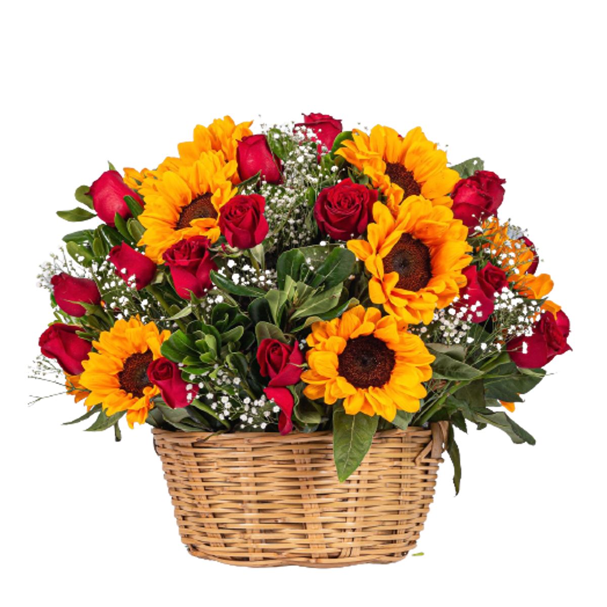 GENERICO - Canasta de Rosas Rojas y Girasoles