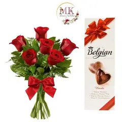 GENERICO - Ramo de 6 Rosas y Chocolate Belgian