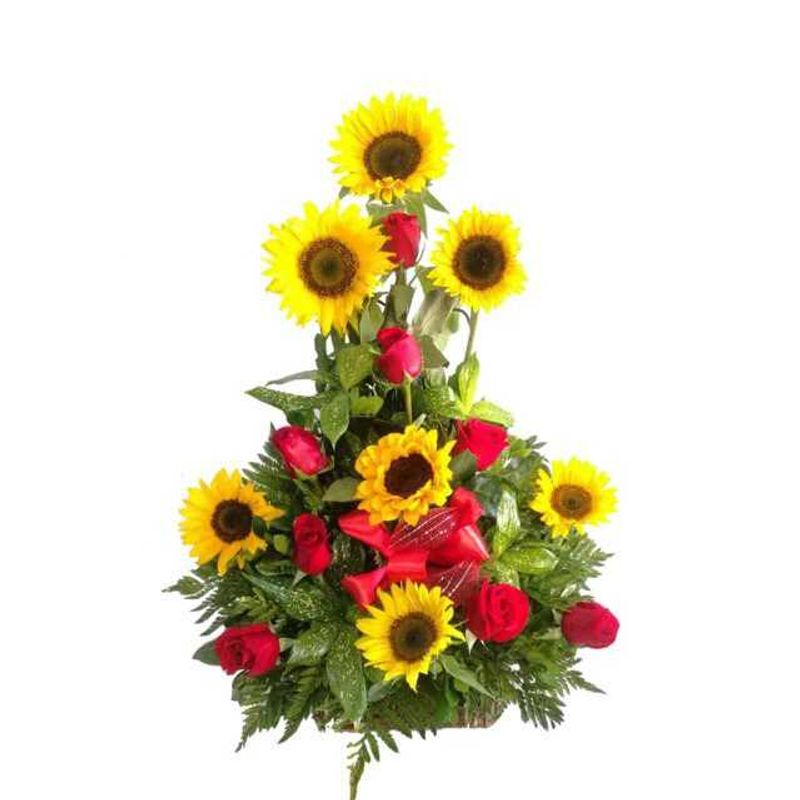 GENERICO - Base 7 Girasoles y 8 Rosas Rojas